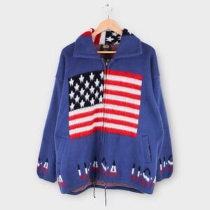Vintage Tejidos Atahualpa USA Flag Wool Zip Sweater Jacket Men's Large Patriotic